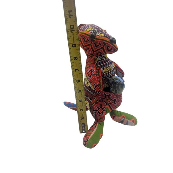 Brocade Handcrafted Multicolor Kangaroo Stuffed Animal With Joey - Picture 5 of 9